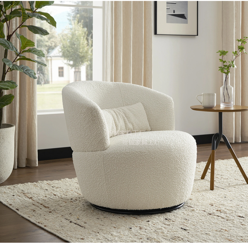Swivel Single Accent Chair with Faux Lambswool Upholstery &amp; Sturdy Metal Frame for Apartment Living Room Hotel Lobby Seating