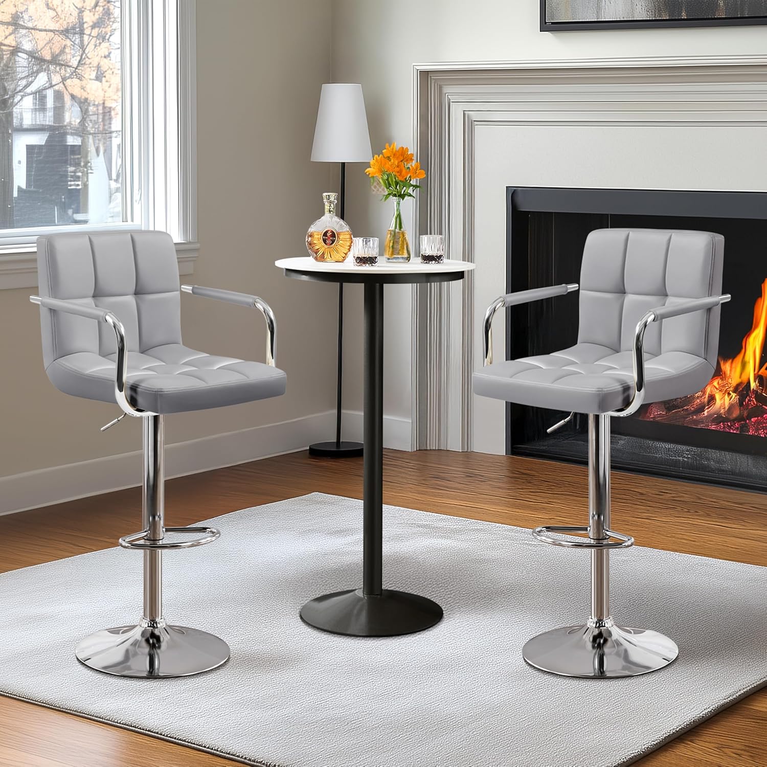 Adjustable Counter Height Bar Stools for Kitchen PU Synthetic Leather Modern Design with Armrest and Back