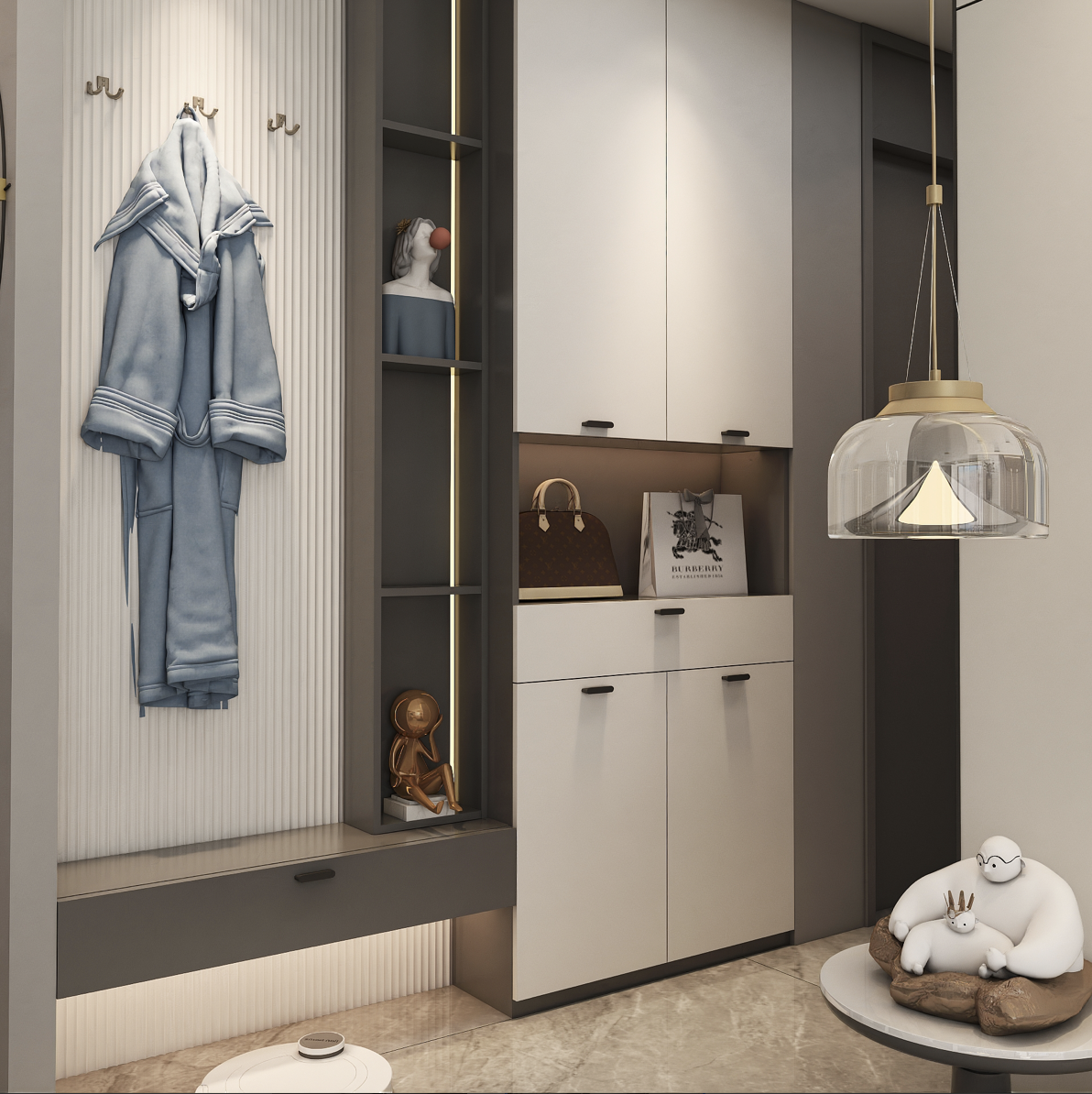 Custom Wood Panel Shoe Cabinet with Bench and Coat Rack Large Capacity Entryway Living Room Villa Furniture for Hotel Use