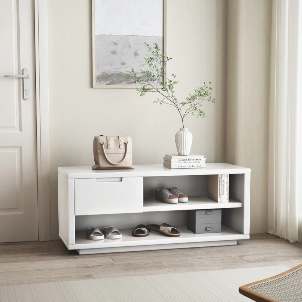 Solid Wood Shoe Bench Modern Minimalist Entryway &amp; Hotel Bench with Storage for Two People Lightweight Design