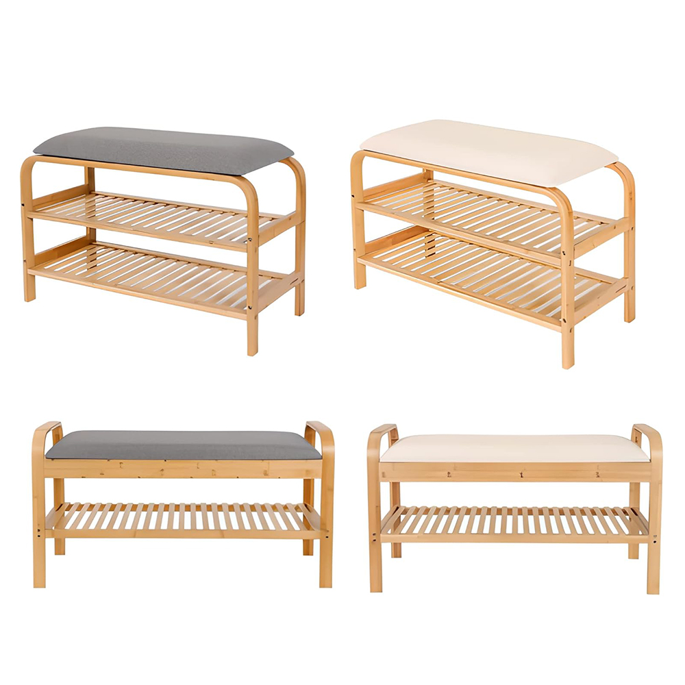 Modern Durable 3-Tier Bamboo Shoe Rack Bench with Storage Shelves for Living Room Entryway