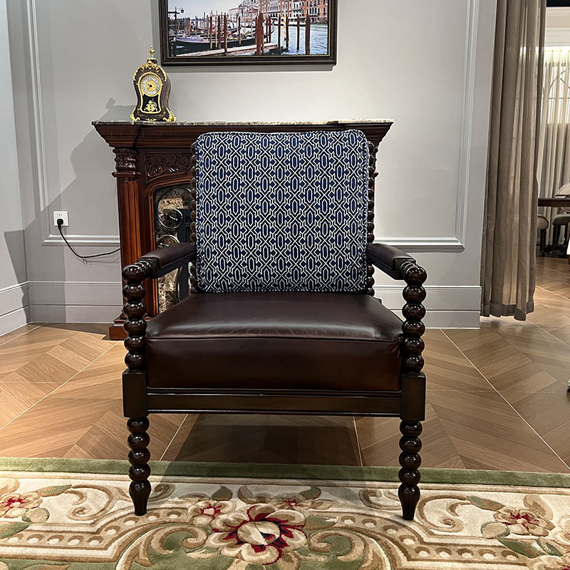 American Single Sofa Chair Modern Leather Wood Accent Reclining Armchair for Home or Office for Living Room Hotel Lounge Use
