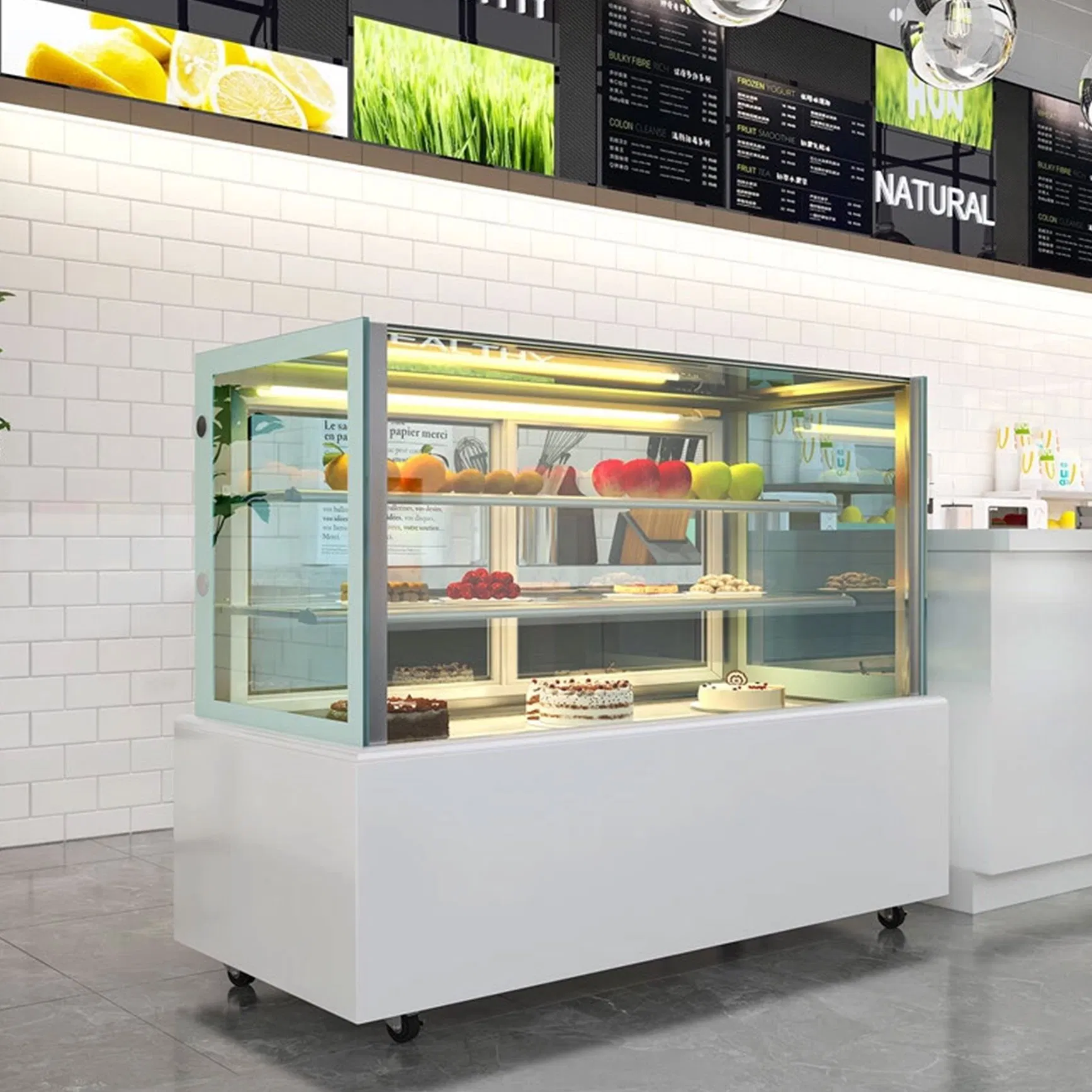 Small-Scale Bakery Display Cooler Square Cake Cabinet with Curve Glass for Cupcakes and Pastry Chocolate Refrigerator