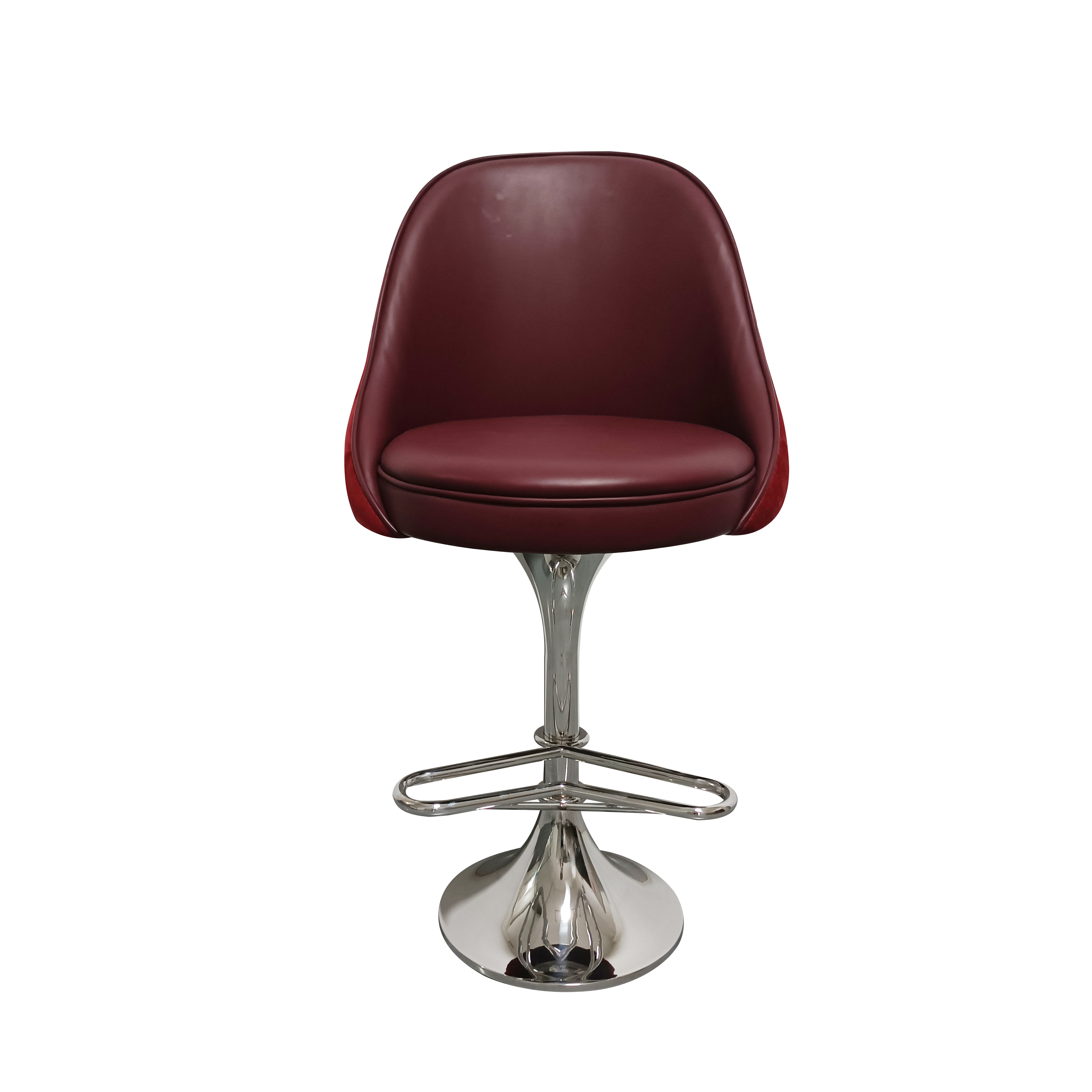 Modern Commercial Pub Bistro Chair Use Stain Steel Frame Red PU Leather Adjustable Bar Stool with 360 Degree Swivel and Footrest