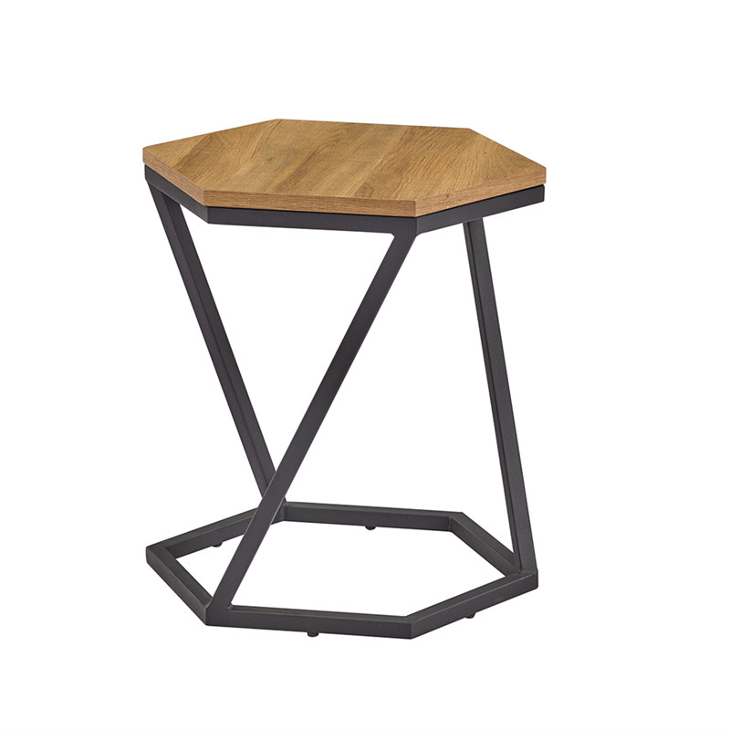 New Design Cheap Contemporary Strong Metal Base 6-Sided Wood Top Unique Small End Table