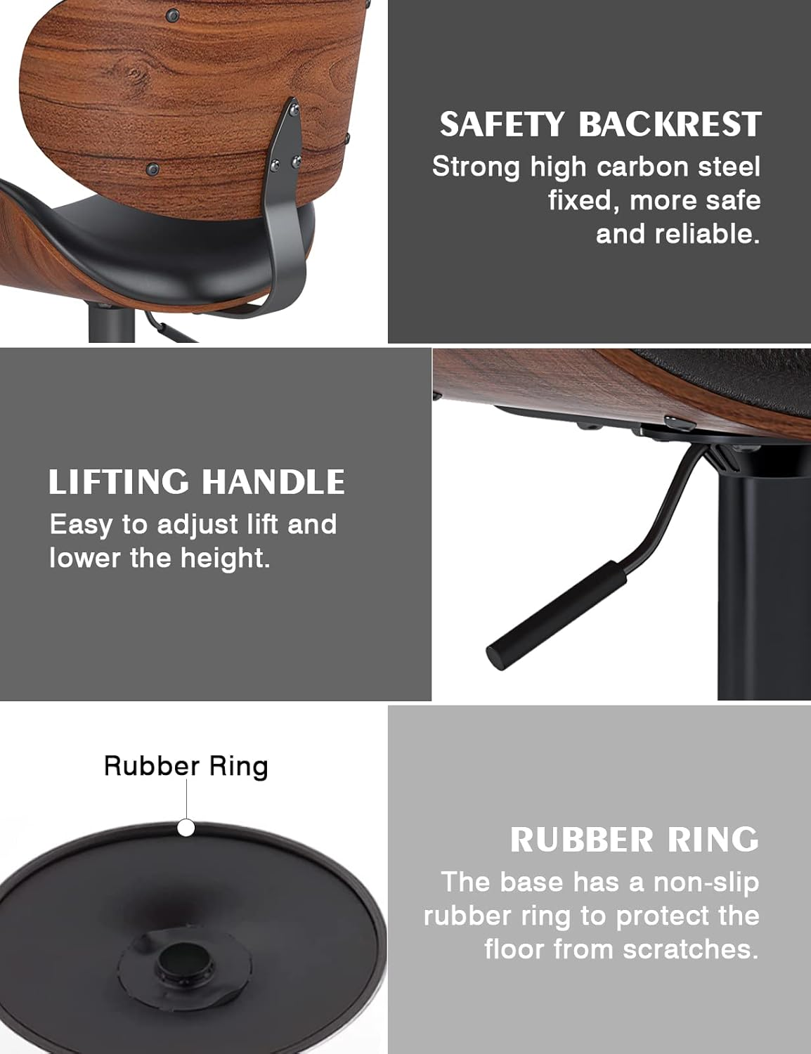 Adjustable Mid-Century Modern Counter Height Bar Stool PU Leather Upholstered for Dining Kitchen Island and Bar Back