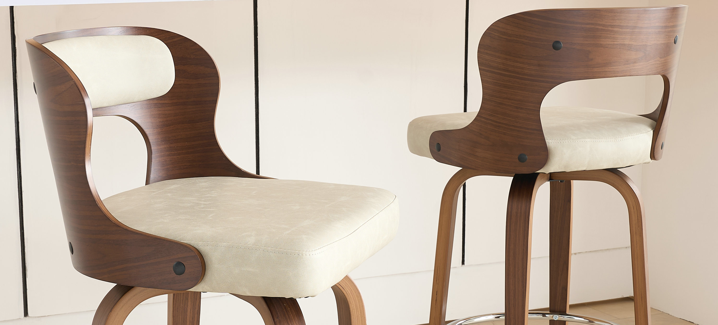 PU Synthetic Leather Modern Eco-Friendly Bar Stools Counter High Chair Swivel Bent Wood Adjustable Dining Kitchen Living Room