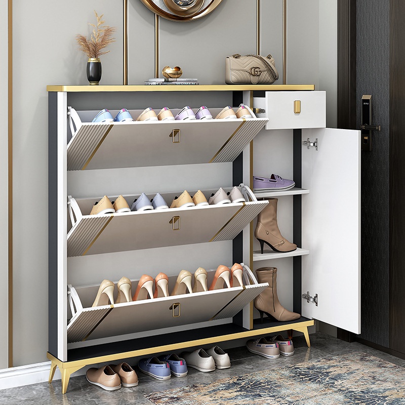 Rotating Slim Wooden Modern Convertible Foldable Durable Shoe Storage Cabinet Dustproof Eco-Friendly Save Space Entrance Home