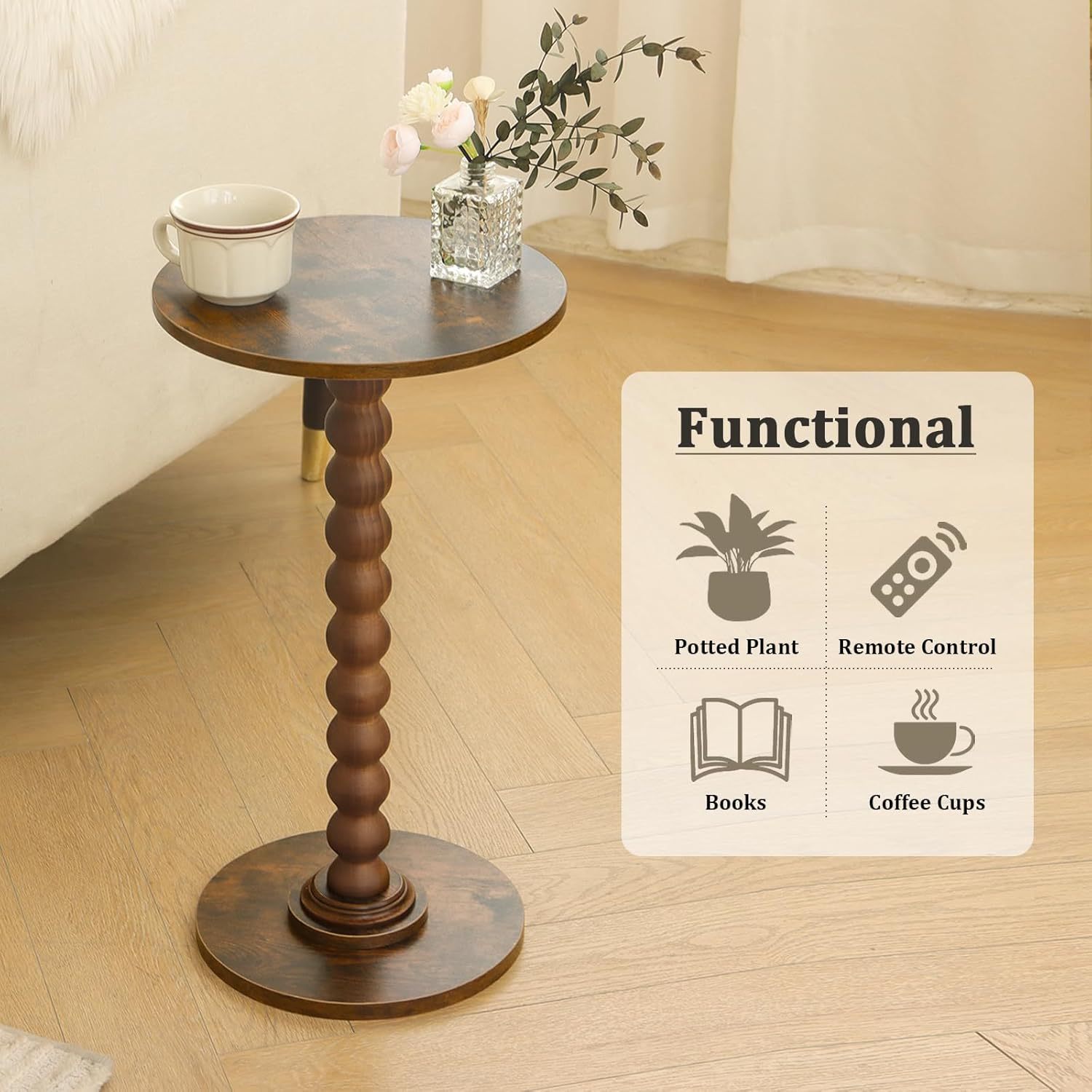 Round Bamboo Side Table Small Coffee End Table with Wood Legs for Bedroom Living Room Sofa Nordic Wholesale OEM
