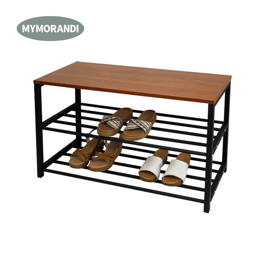 3 Tiers Modern Solid Wood Shoe Rack Metal Shelf Shoe Bench for Entryway
