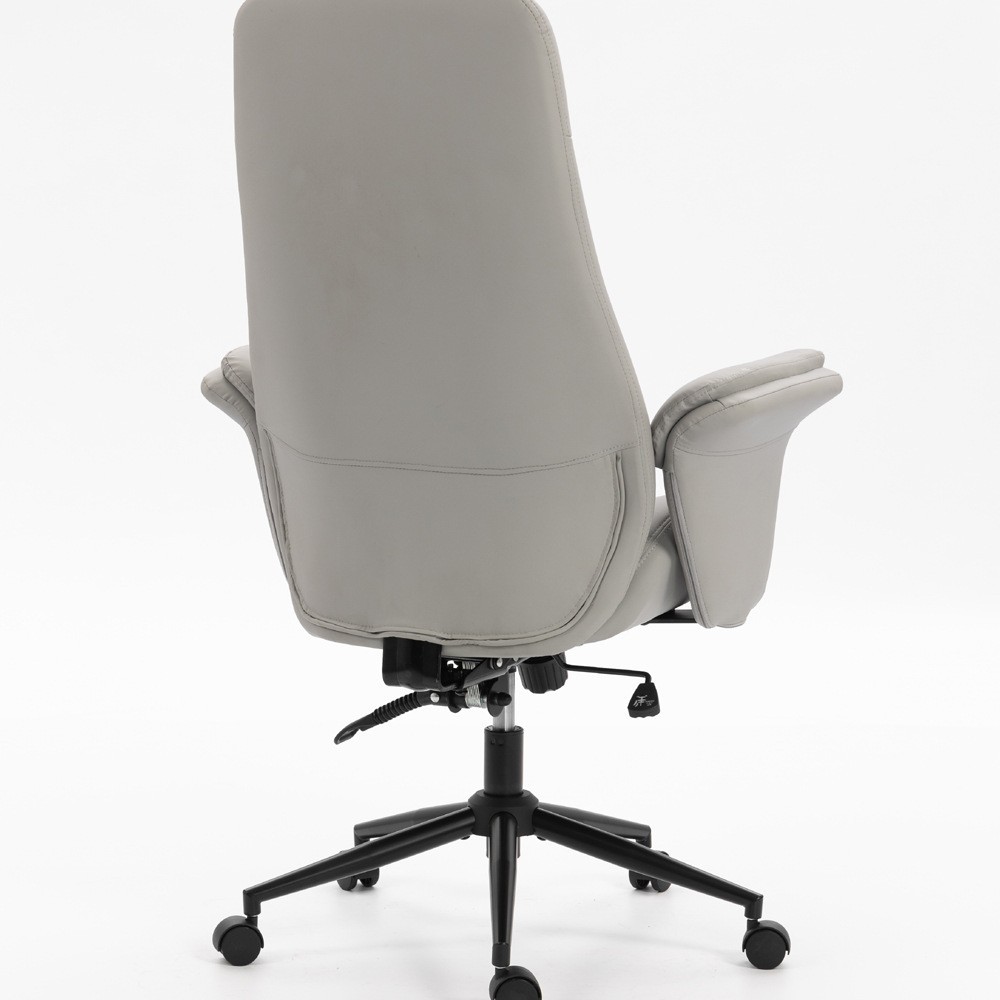 High Back Gray Office Chair Vertical Striped PU Leather Ergonomic Executive Chair Comfortable Soft Padded Adjustable Lifting
