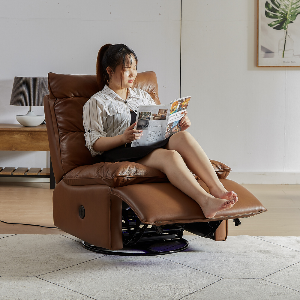 Modern Leather Single Sofa Chair Multifunctional Electric Recliner for Dormitory Sleepable Rocking Lazy Floor Home Furniture