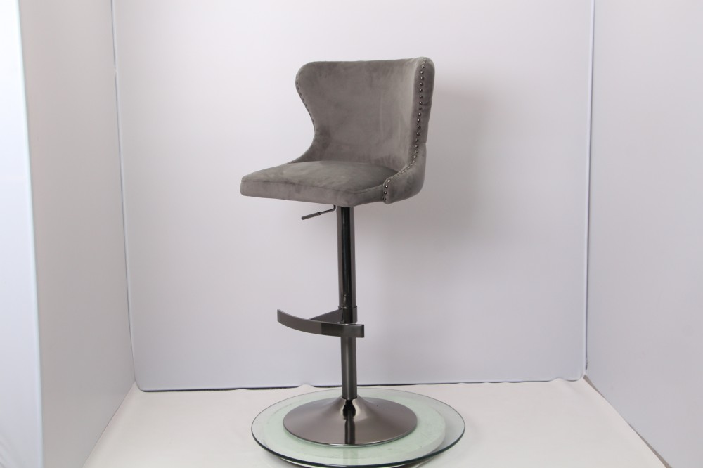 Modern Grey Velvet Bar Stool Adjustable Swivel Counter Height Stool for Kitchen Island & Bar