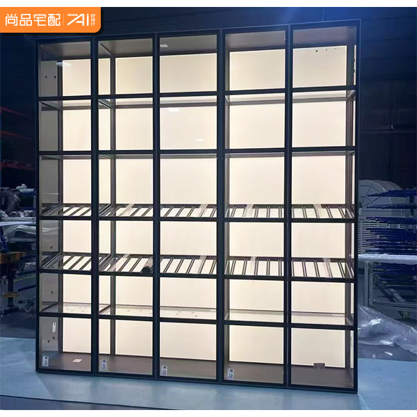Luxury Contemporary Metal Glass Wardrobe with Backlit LED Strip Extendable Customizable Size and Material