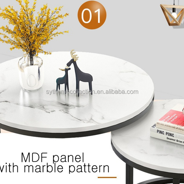 Nordic Luxury Simple and Modern Metal Stone Gold Nested Coffee Table MDF Style Extendable Sofa Side Table for Living Room