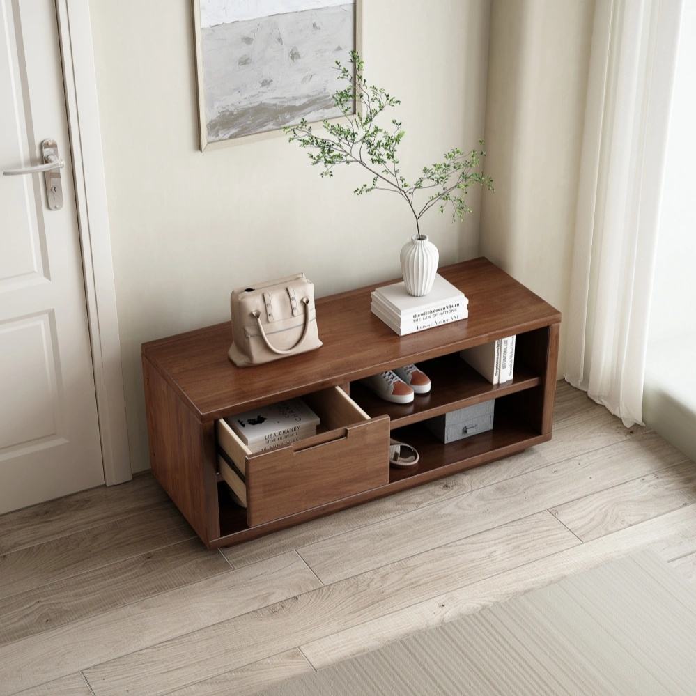 Solid Wood Shoe Bench Modern Minimalist Entryway &amp; Hotel Bench with Storage for Two People Lightweight Design