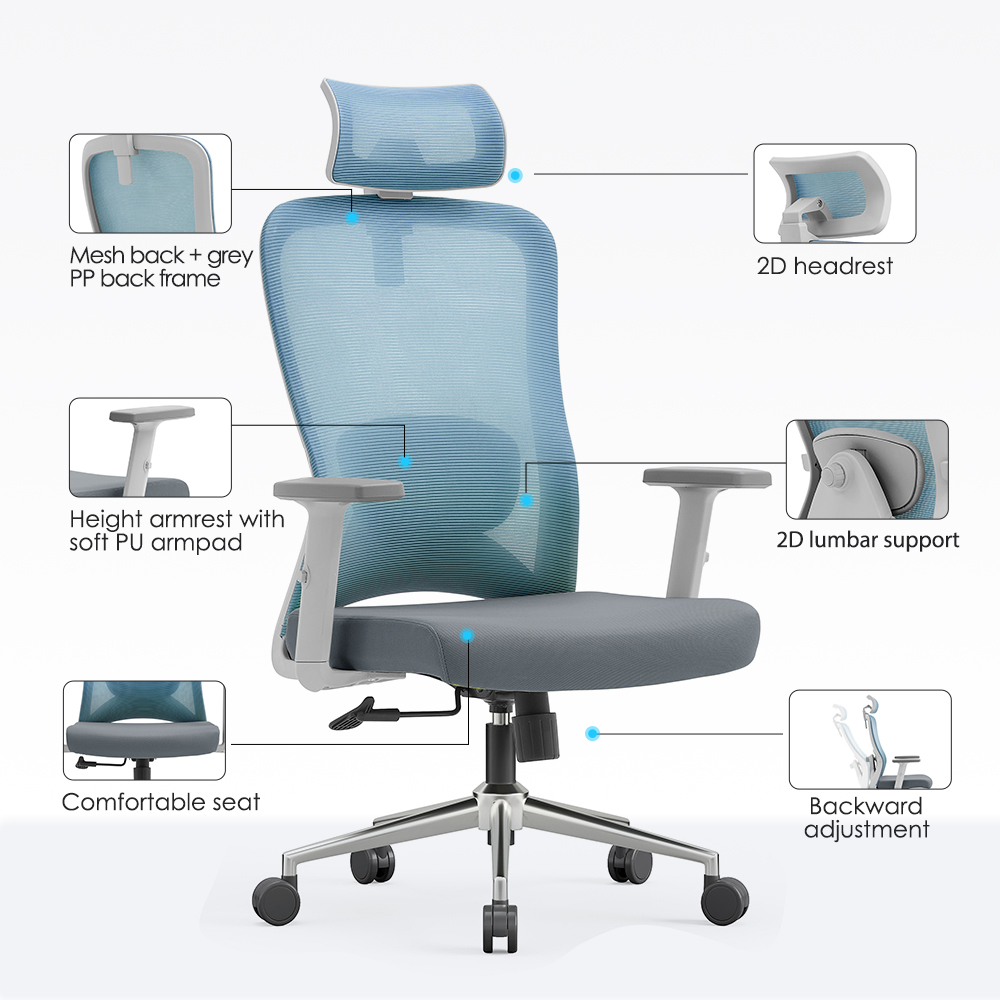 2D Lumbar Support Silla De Oficina Adjustable Ergonomic Mesh Computer Staff Chair Multi-colored Swivel Chair Office