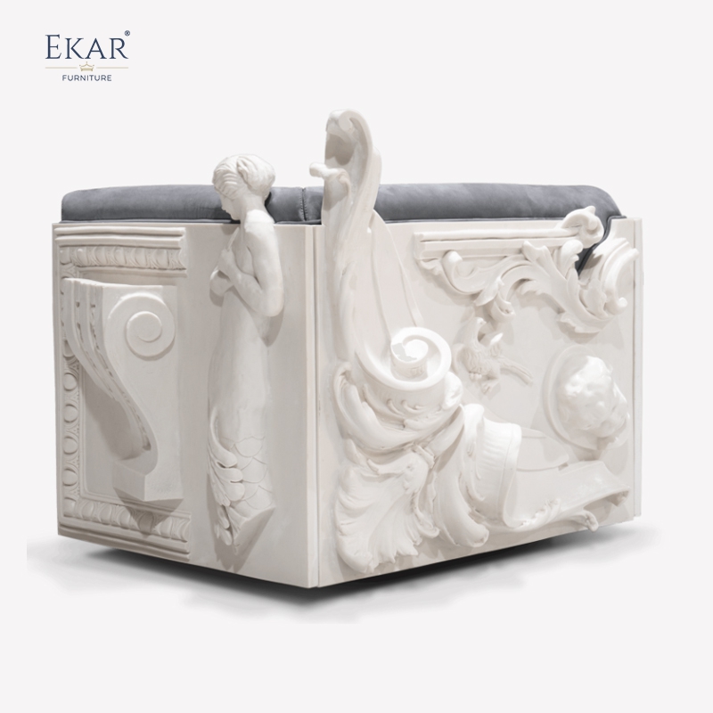 Modern - style Living Room Lounge Chair: Combines soft fabric with sculptural stone elements, creating a unique and comfortable