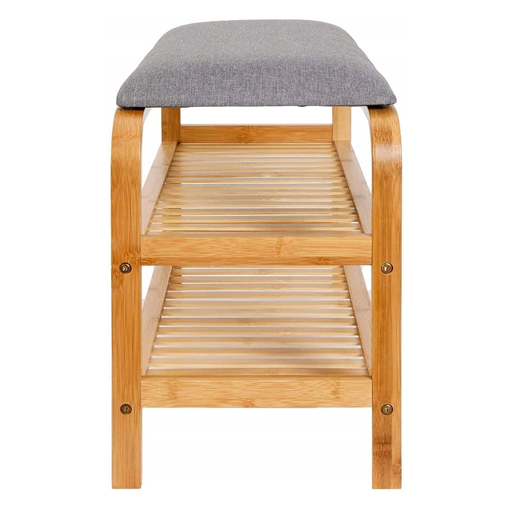 Modern Durable 3-Tier Bamboo Shoe Rack Bench with Storage Shelves for Living Room Entryway