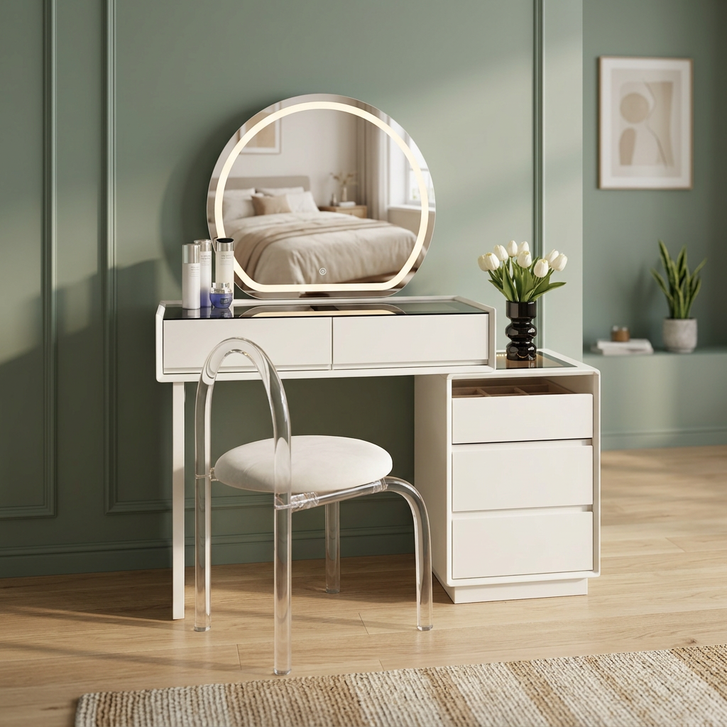 Modern Multi-Purpose Makeup Vanity Table with Standing Mirror Storage Desk for Bedroom Furniture