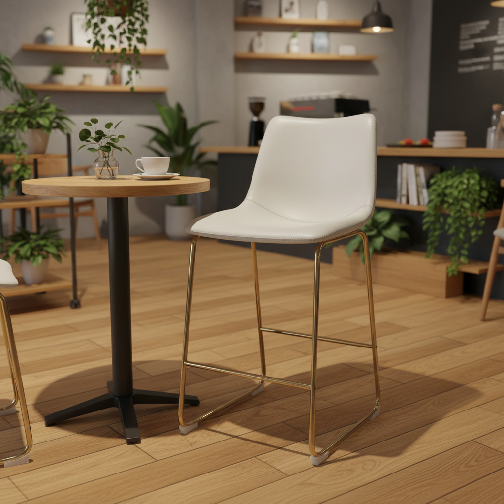 Industrial Strong 63.5 cm Seat Height Faux Leather Upholstery Counter Stool with Gold Legs and Metal Frame for Commercial Use