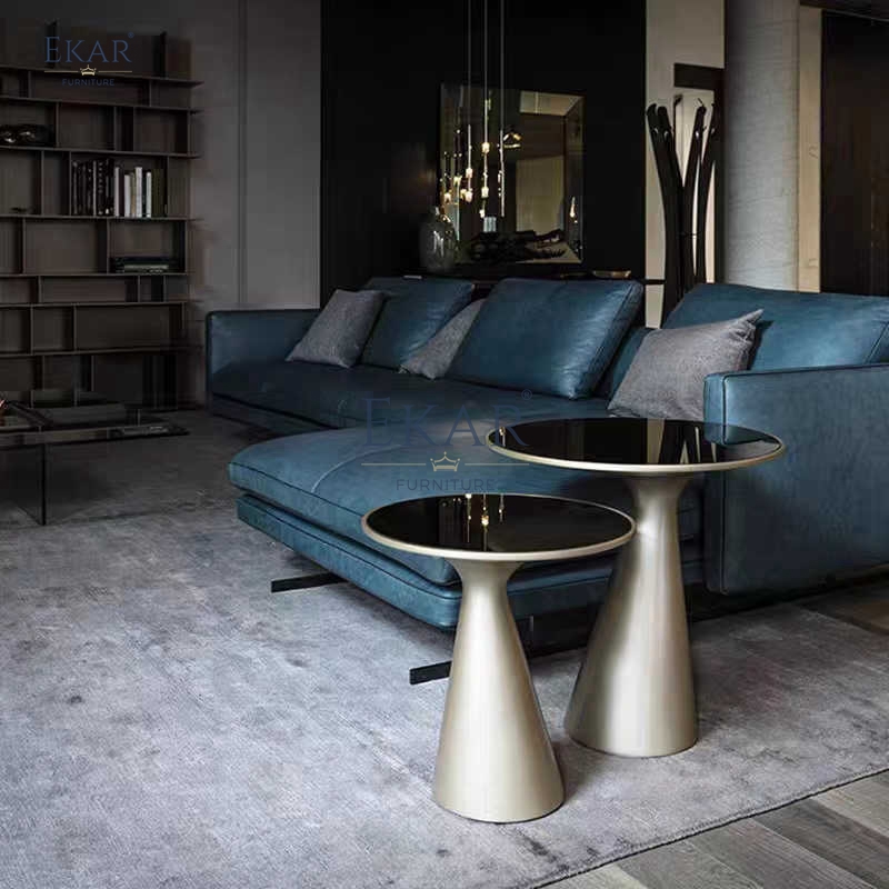Modern Round Side Table with Sturdy Metal Frame, Multifunctional Furniture for Living Room, Bedroom, Home, School