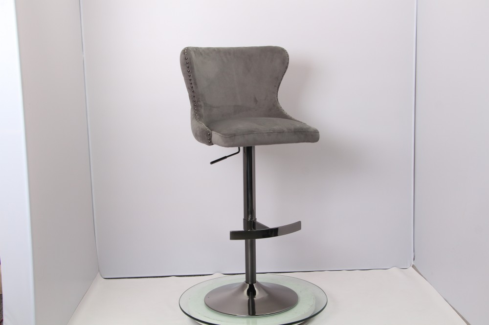 Modern Grey Velvet Bar Stool Adjustable Swivel Counter Height Stool for Kitchen Island &amp; Bar
