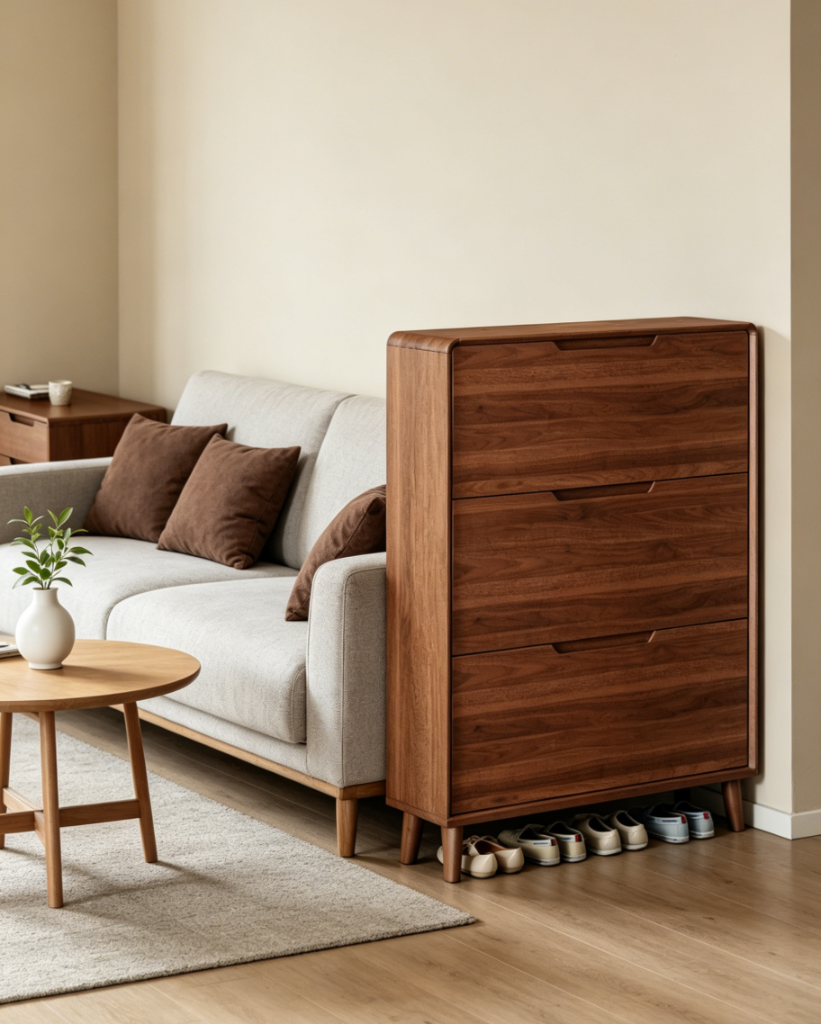 Home Entrance New Chinese Style Ultra-thin Tipping Modern Simple Narrow Solid Wood Frame Wall Mount Shoe Cabinet Home Furniture