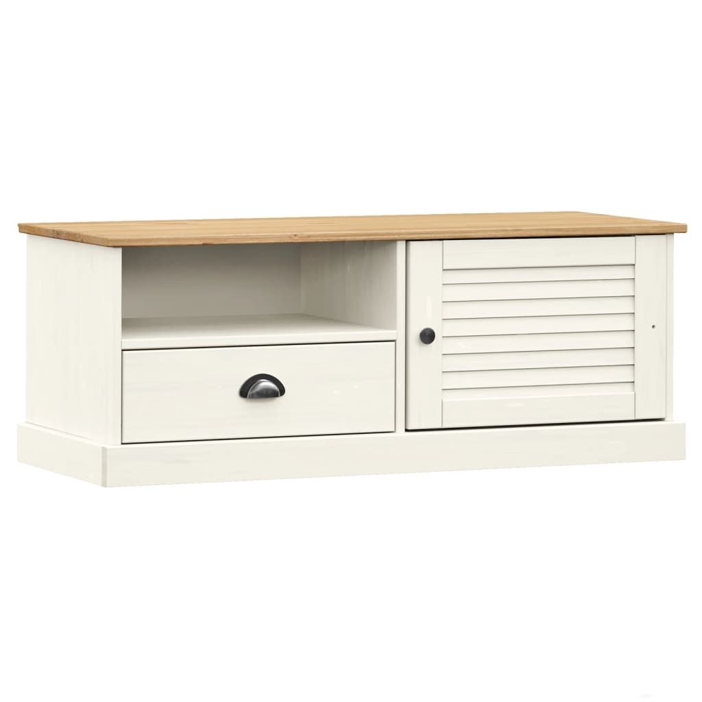 Solid Wood TV Stand White 41.7x15.7x15.7 Inches Storage Living Room Furniture Scandinavian Design