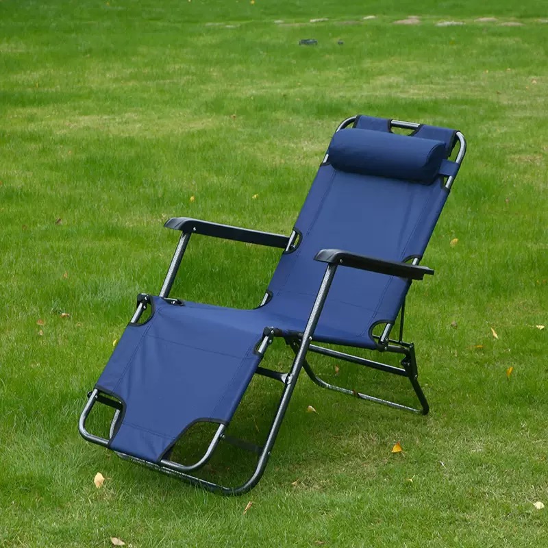 Modern Iron Folding Chaise Lounge Chair Garden Chair Adjustable Backrest Ergonomic Outdoor Pool Beach Patio Lawn Deck Navy