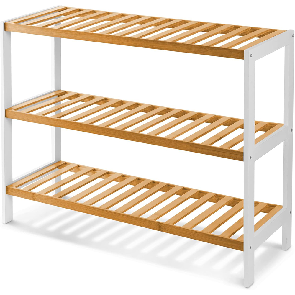 Modern Durable 3-Tier Bamboo Shoe Rack Bench with Storage Shelves for Living Room Entryway