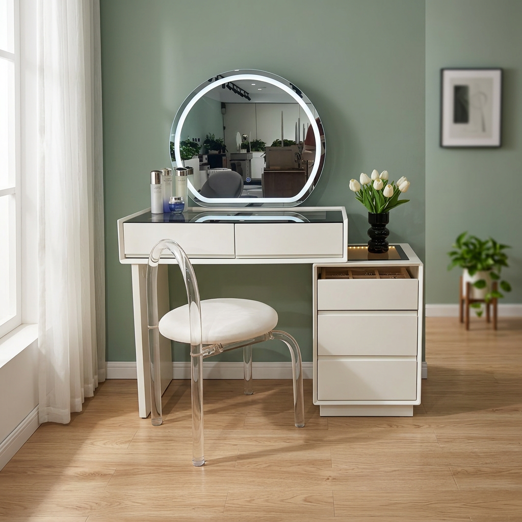 Modern Multi-Purpose Makeup Vanity Table with Standing Mirror Storage Desk for Bedroom Furniture