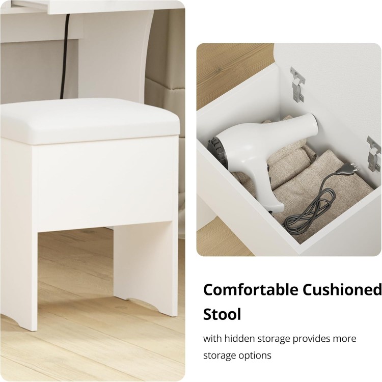 Modern White Wooden Makeup Vanity Dressing Table with LED Mirror Hot Selling Bedroom Furniture Living Room Includes Power Outlet