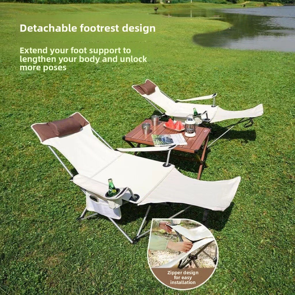 Outdoor Folding Lounge Chair Camping Beach Reclining Portable Adjustable Backrest Small Stool Outdoor Furniture