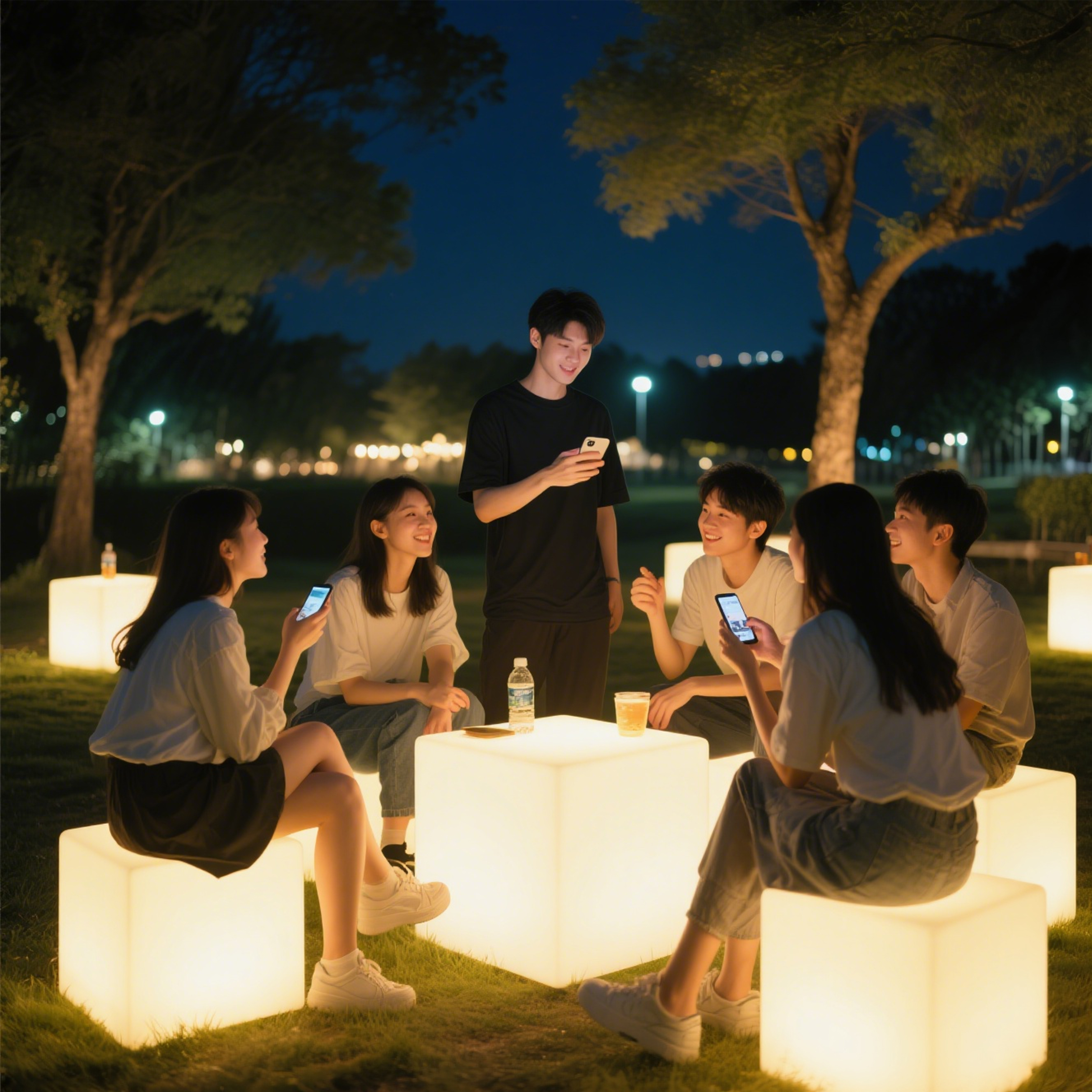 Custom Logo LED Furniture Outdoor Bar Stools and Lounge Set-Cube Chair Table and Chairs for Outdoor Party Christmas and Event