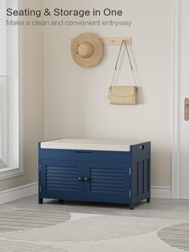 Lift Top Shoe Bench with 2 Adjustable Doors and Cushion Entryway Shoe Storage Rack for Mudroom and Hallway