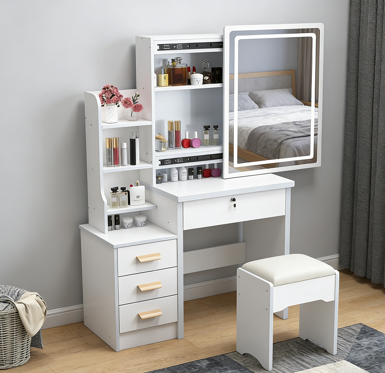 Rated Hot Selling Vanity Table LED Lighted Dressing Table Dustproof Storage Makeup Desk Apartment Small Bedroom