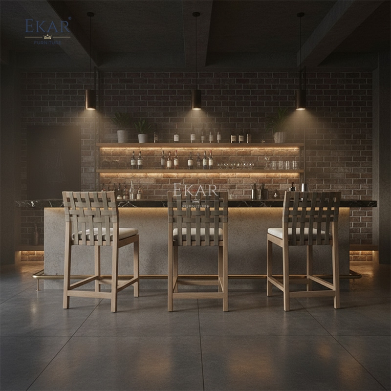 EKAR Horizon Modern Bar Stool | Luxury Woven Strap Counter Stool | EKAR FURNITURE Custom Seating