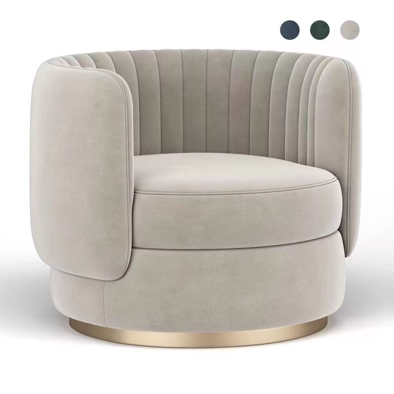High Quality Modern Comfortable Swivel Accent Chair Metal Base Velvet Upholstery Sofa Chair for Living Room