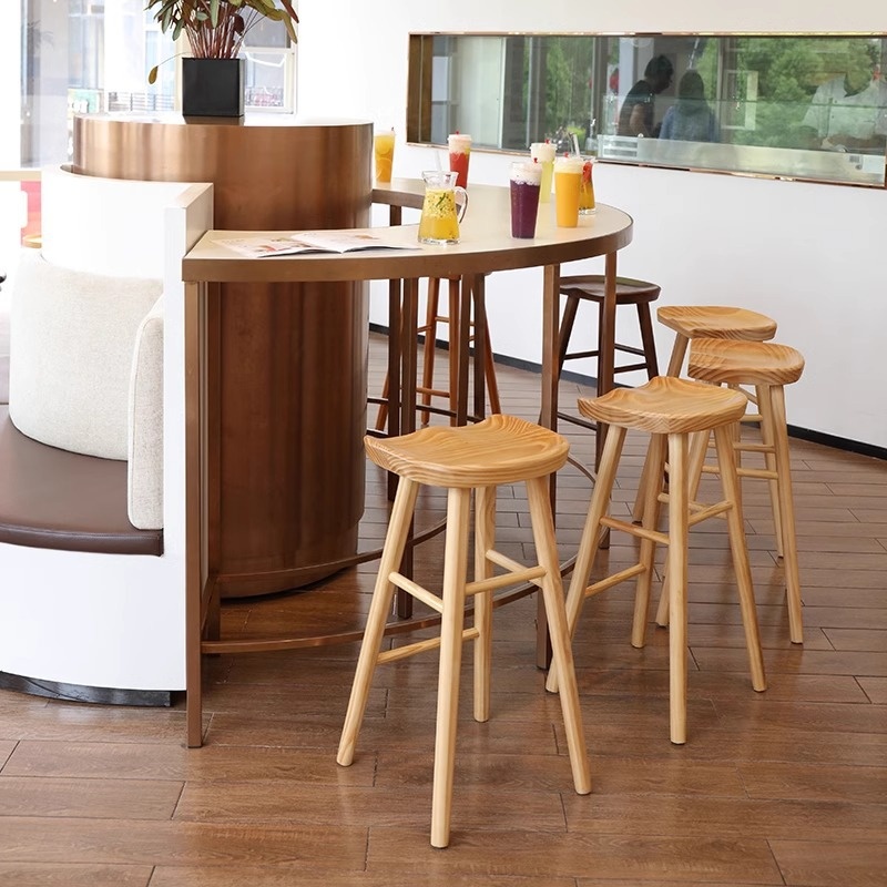 Nordic Solid Wood Commercial Bar Stool Multifunctional High Stool Modern Design Bar Furniture