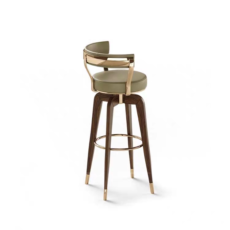 Nordic Luxury Modern Solid Wood Frame Leather Upholstered Bar Chair for bar Coffee Round Shape Round Shape Swivel bar Stool