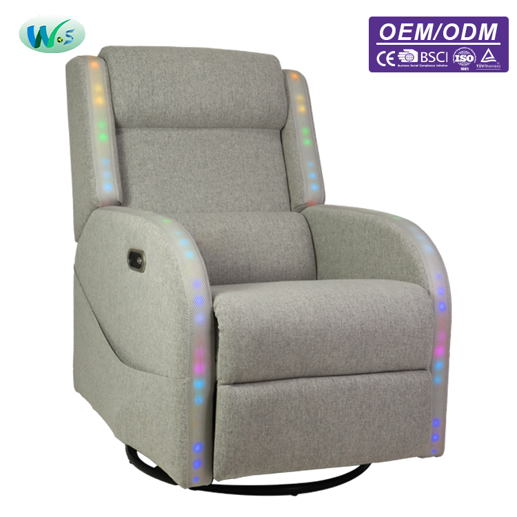 Modern Fabric Recliner Chair with RGB LED Lights, Swivel Rocker Reclining Sofa Chair for Living Room &amp; Game Room WS8913