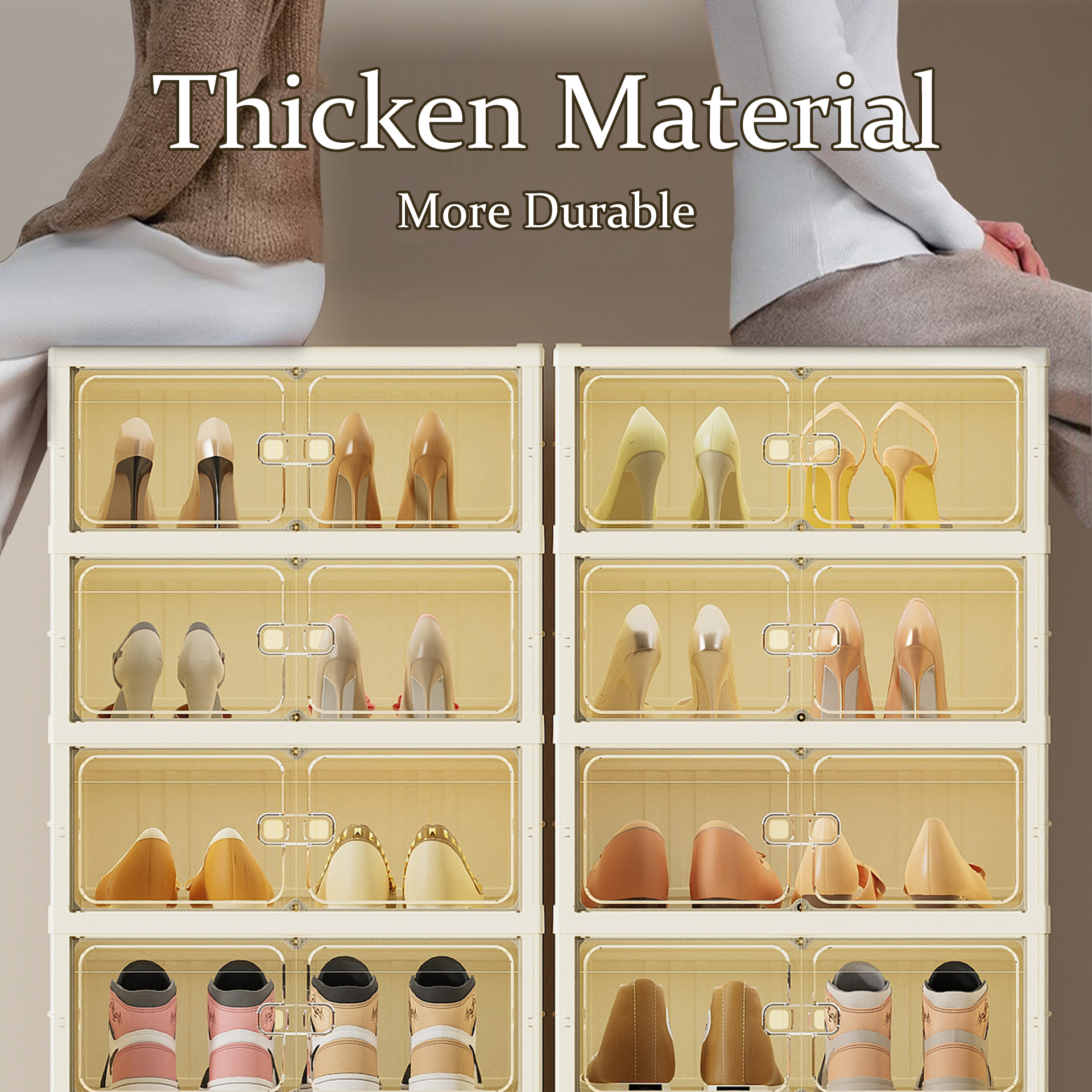 DAYOOH 3 Layer Easy-to-Install Shoe Organizer Household Portable Durable Foldable Plastic Shoe Cabinet with Magnetic Door