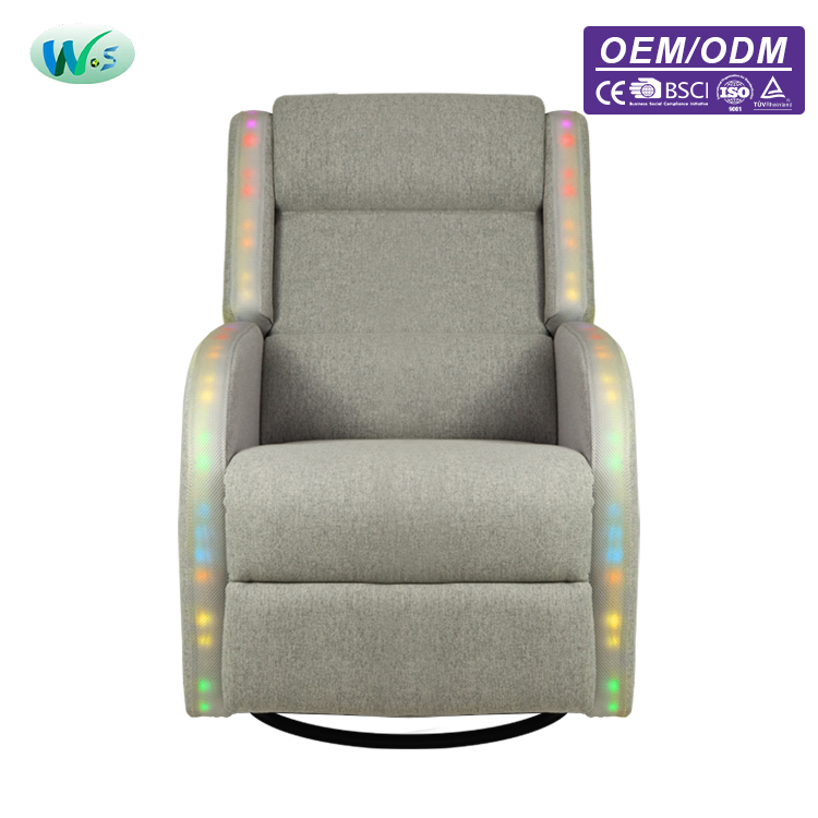 Modern Fabric Recliner Chair with RGB LED Lights, Swivel Rocker Reclining Sofa Chair for Living Room &amp; Game Room WS8913