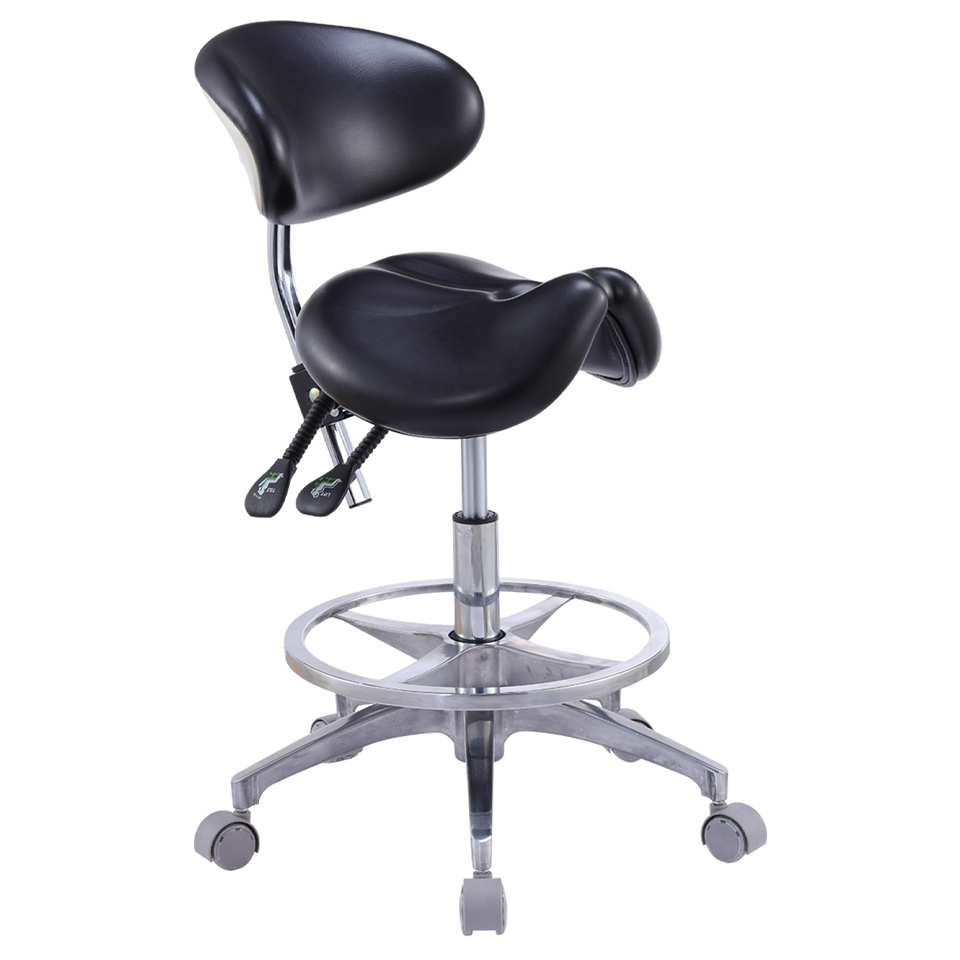 Ergonomic Dental Clinic Furniture Unit Doctor Nurse Assistant Saddle Stool with Adjustable Height Backrest Wheel Dentist Stool