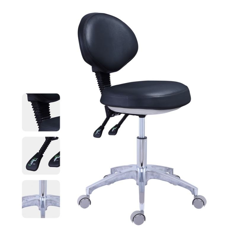 Dental Stool Medical Instrument Ergonomic PU Leather Seat Doctor Assistant Chair with Adjustable Back Rest New Swivel Design Den