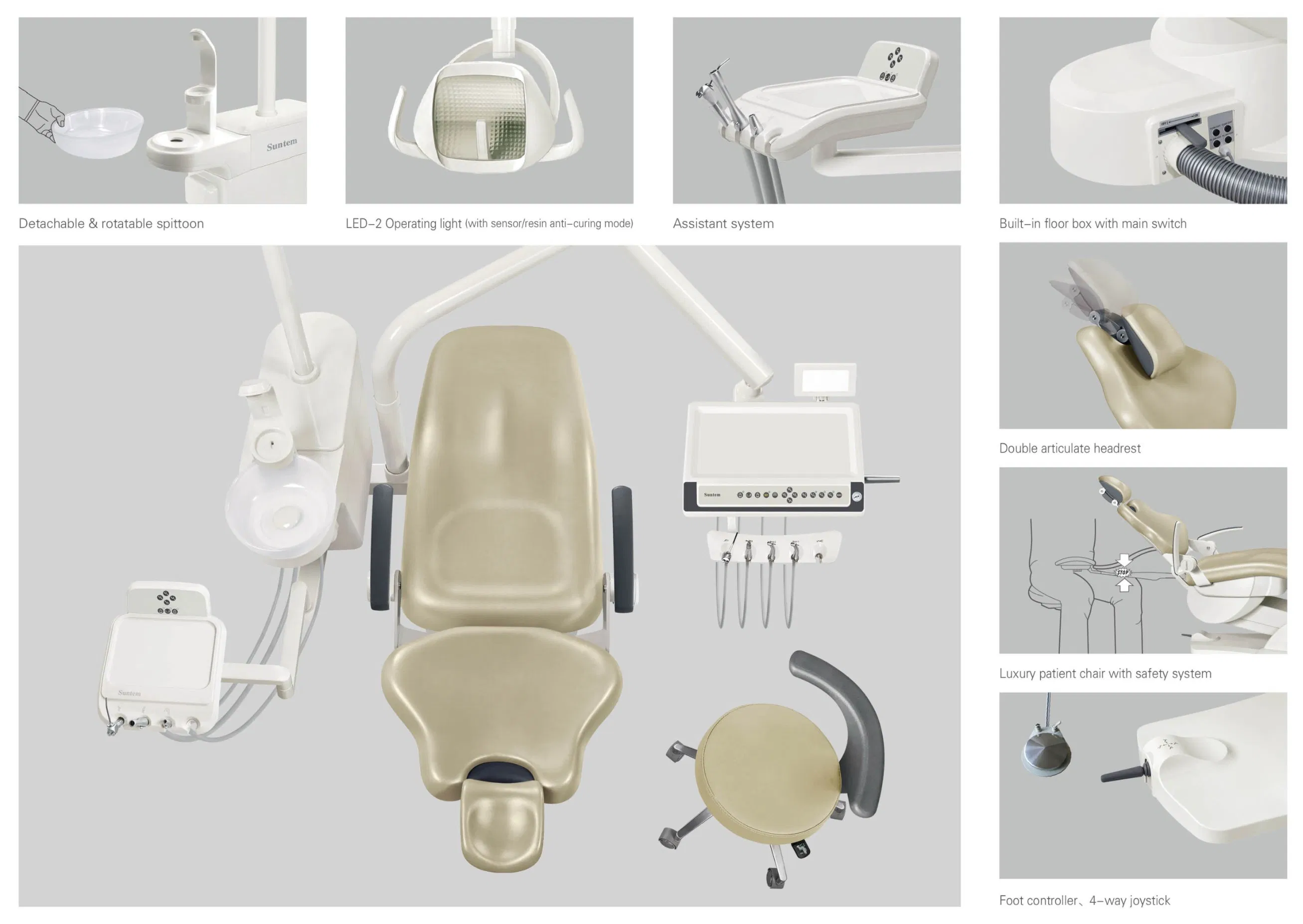 CE Foshan ST-D520 &nbsp;Imported Medical GradeTubing Suntem Luxury Dental Chair Unit
