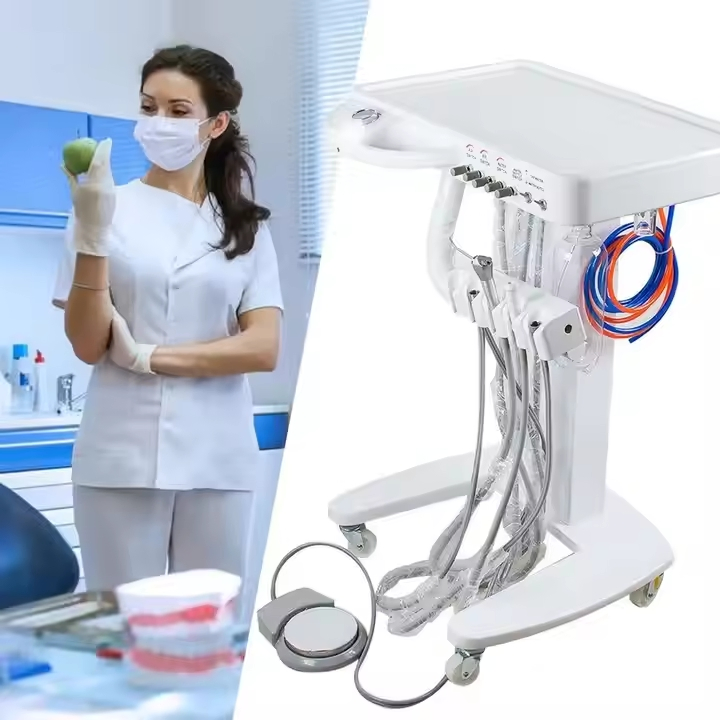 Portable Dental Mobile Delivery Unit 4-Hole System with 65L/Min Compressor for Treatment Work Electric Power Source