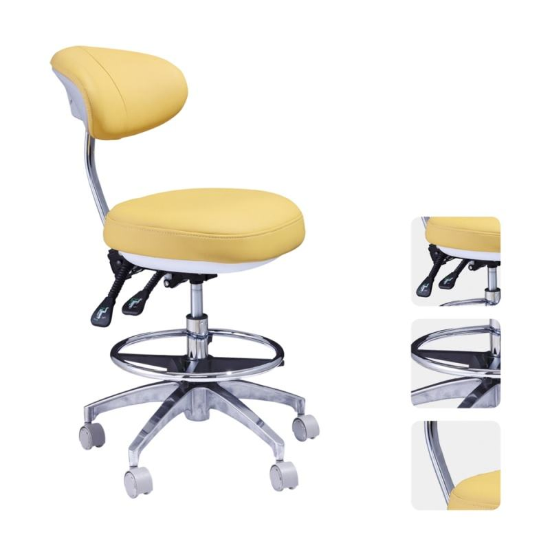 Dental Stool Medical Instrument Ergonomic PU Leather Seat Doctor Assistant Chair with Adjustable Back Rest New Swivel Design Den