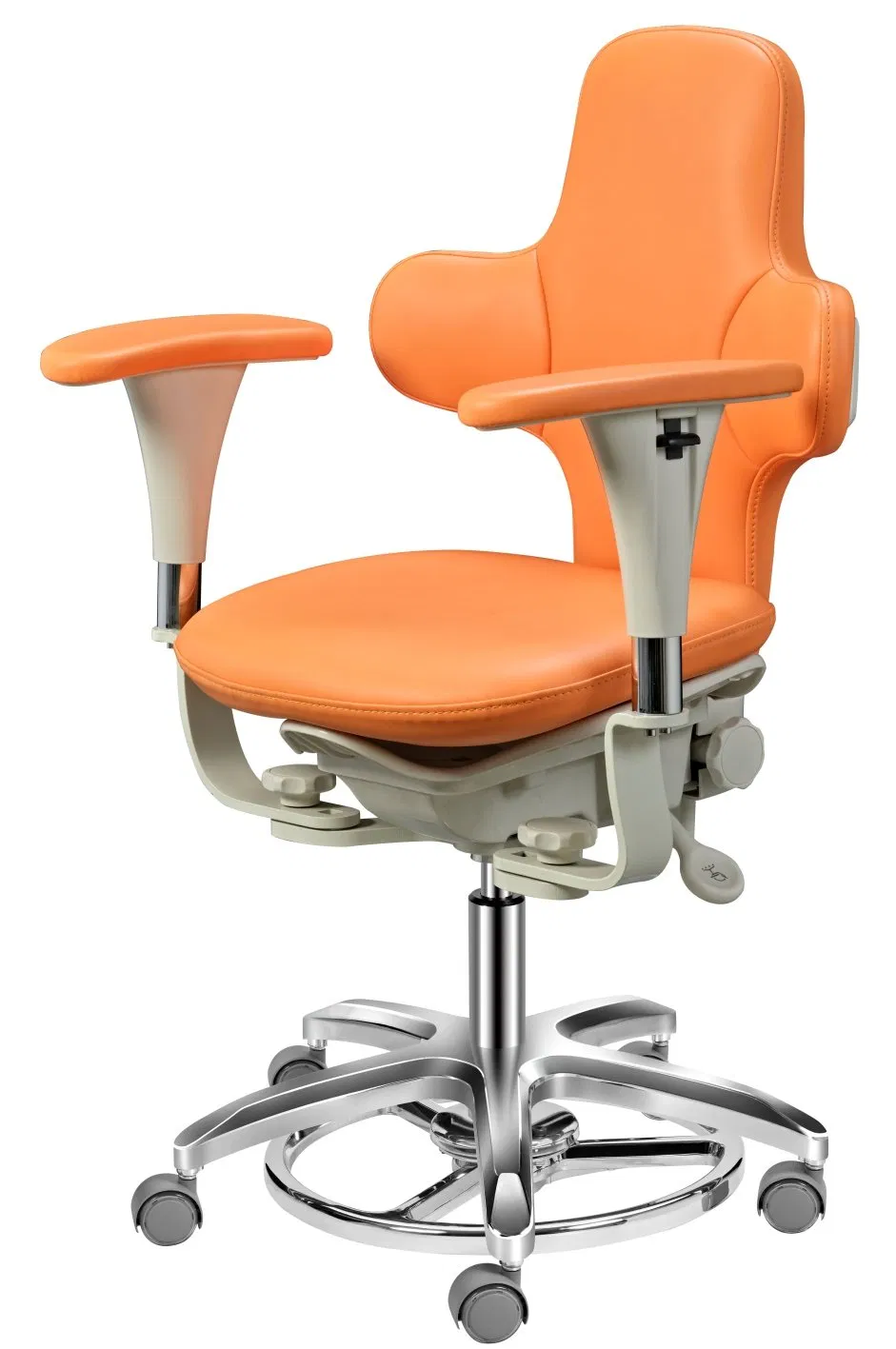 360 Degree Rotatable Manual Metal Dynamic Seat Dental Assistant Stools with Foot Pedestal and Backrest Armrest